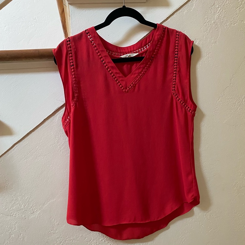 Red eyelet blouse